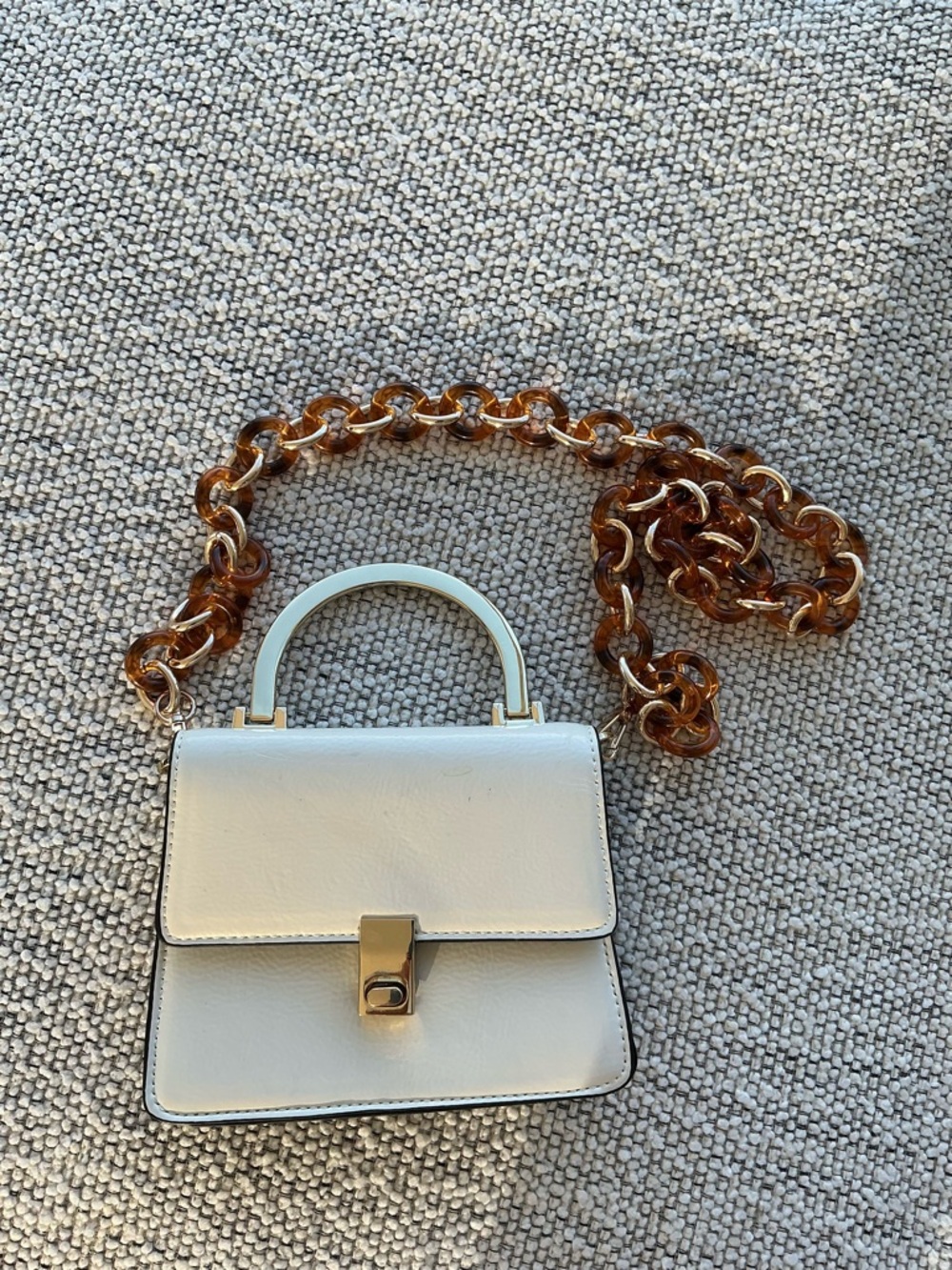 Topshop Cream Mini Top-Handle Bag with Amber Chain Strap